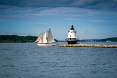 Schooner Sailboat Passes Spring Point Ledge Lighthouse